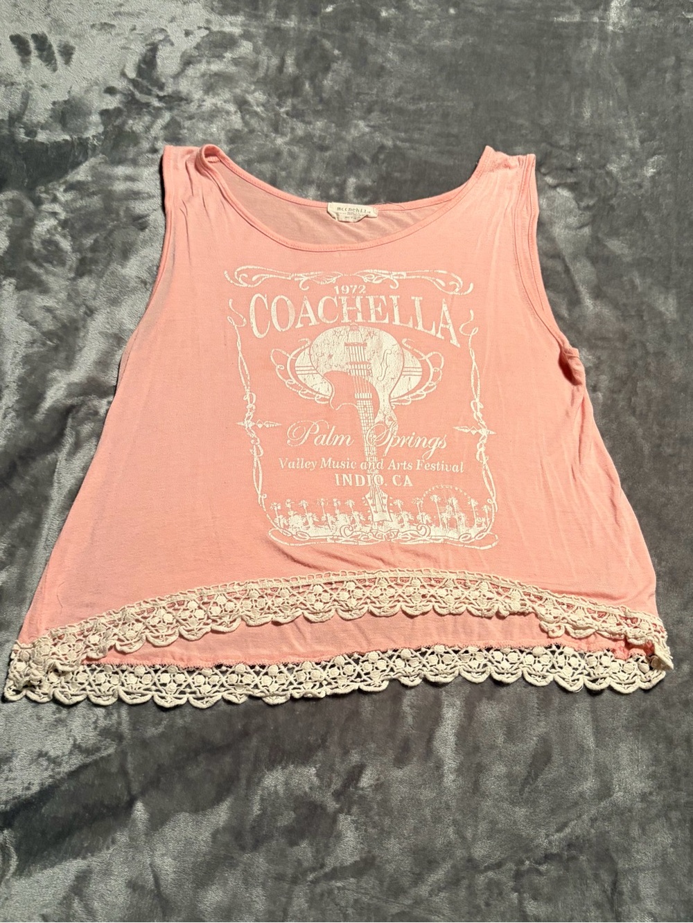 Coachella Pink Cropped Tank with Crochet Hem